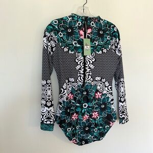 FUNNYGIRL Floral Long Sleeve One-Piece Swimsuit / Bodysuit / Rashguard M NWT